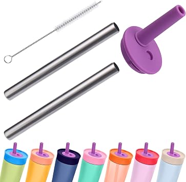 Mity rain Mouthpiece and Metal Straws Replacement for Owala Kids Water Bottle - Top Silicone Straw, Circle Gasket and Stainless Steel Straw Set for Owala Toddler Cup Purple