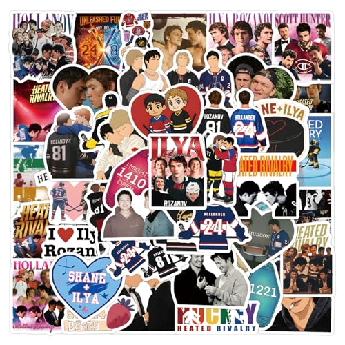 60pcs TV Series Heated Rivalry Stickers for Waterproof Decal for Water Bottle,Adult Teen Travel Case, Laptop, Guitar, Skateboard, Phone, Computer, Bike, Notebook, Helmet (Heart R)