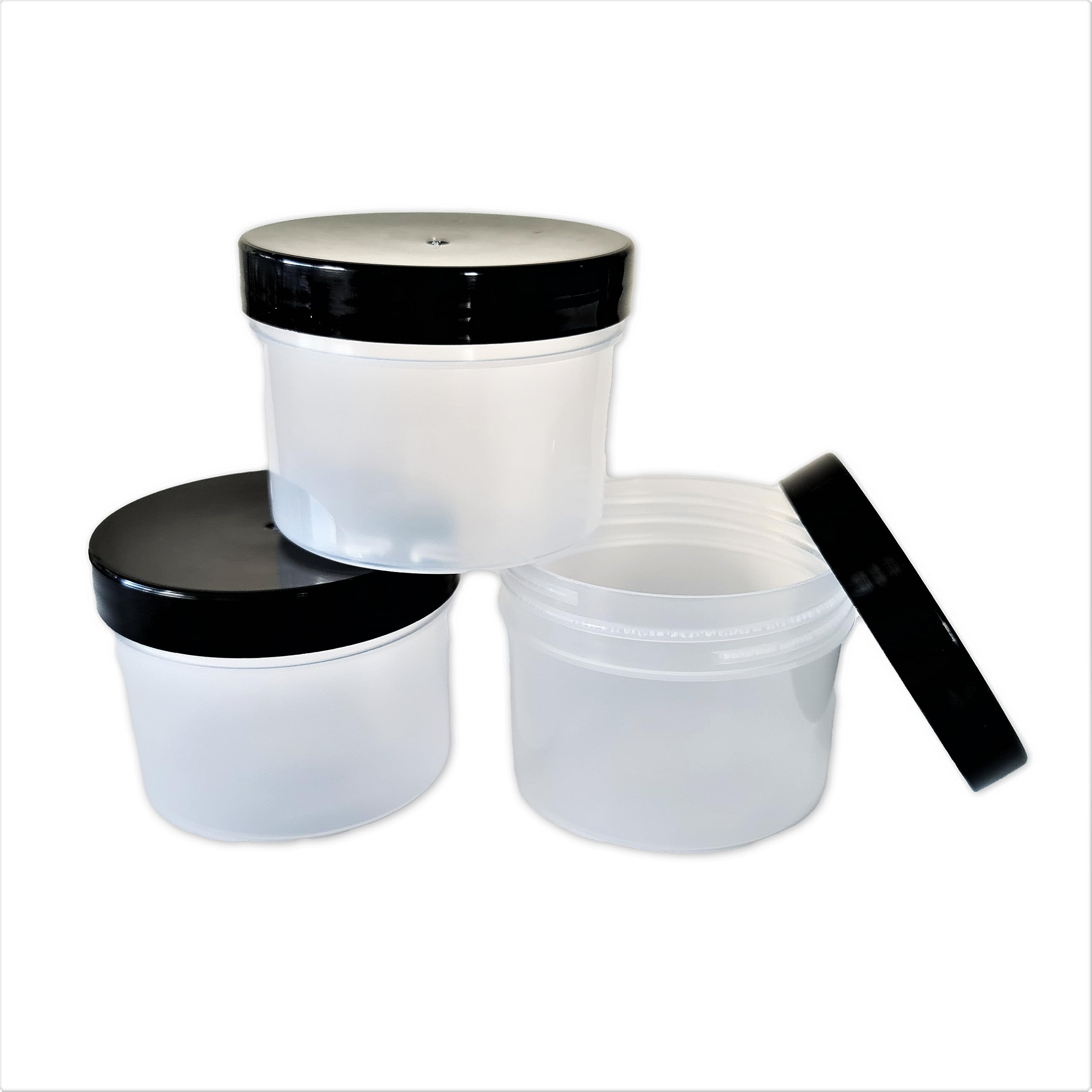150ml Plastic Jars x 10 TRANSLUCENT with BLACK Lid (Containers/Tubs/Pots Craft/Cosmetic)