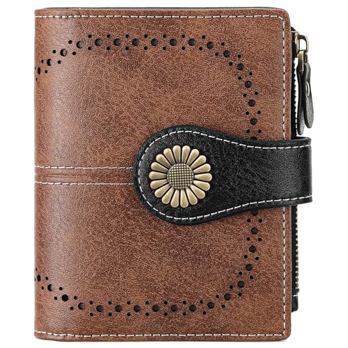 Image of SENDEFN Small Womens Wallet Leather Bifold Card Holder RFID Blocking with Zipper Coin Pocket