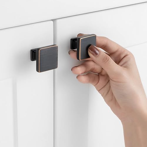 Miniatura 2 de ASKANO Paquete de 20 pomos cuadrados para armario de cocina, bronce aceitado, ZK2205  Tirador moderno, herrajes sólidos para cajón, aparador, baño,