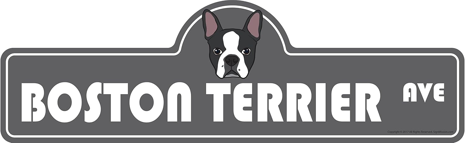 Boston Terrier Street Sign | Indoor/Outdoor | Dog Lover Funny Home Décor for Garages, Living Rooms, Bedroom, Offices | SignMission Personalized Gift | 36" Wide