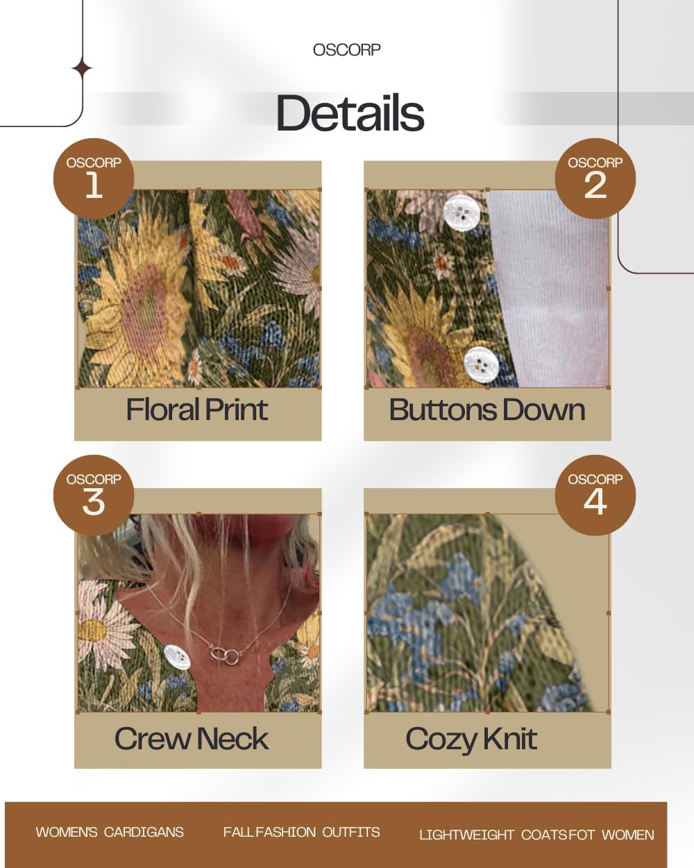 Women's Fall Floral Cardigans Sweaters Button Oversized Long Sleeve Open Front Sweaters Plus Size Cozy Coats Tops Outfits - Image 3