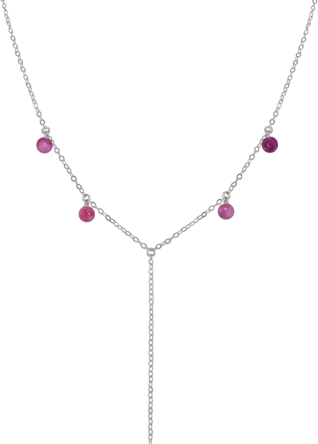 Luna Tide Ruby Boho Y Necklace in Stainless Steel