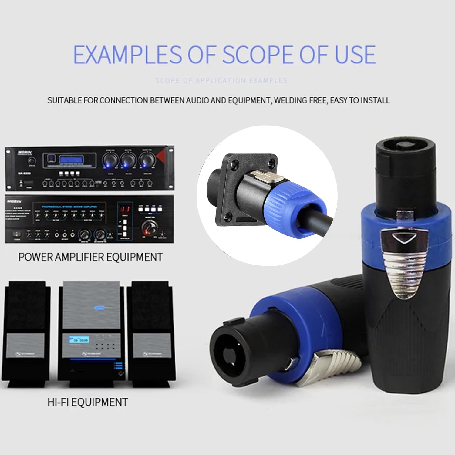 Greluma 4 Set Kit de connecteurs Speakon, fiches de haut-parleur 4 broches à verrouillage rotatif et prises de montage sur panneau de châssis, compatibles NL4FC, NL4FX, NL4MPR