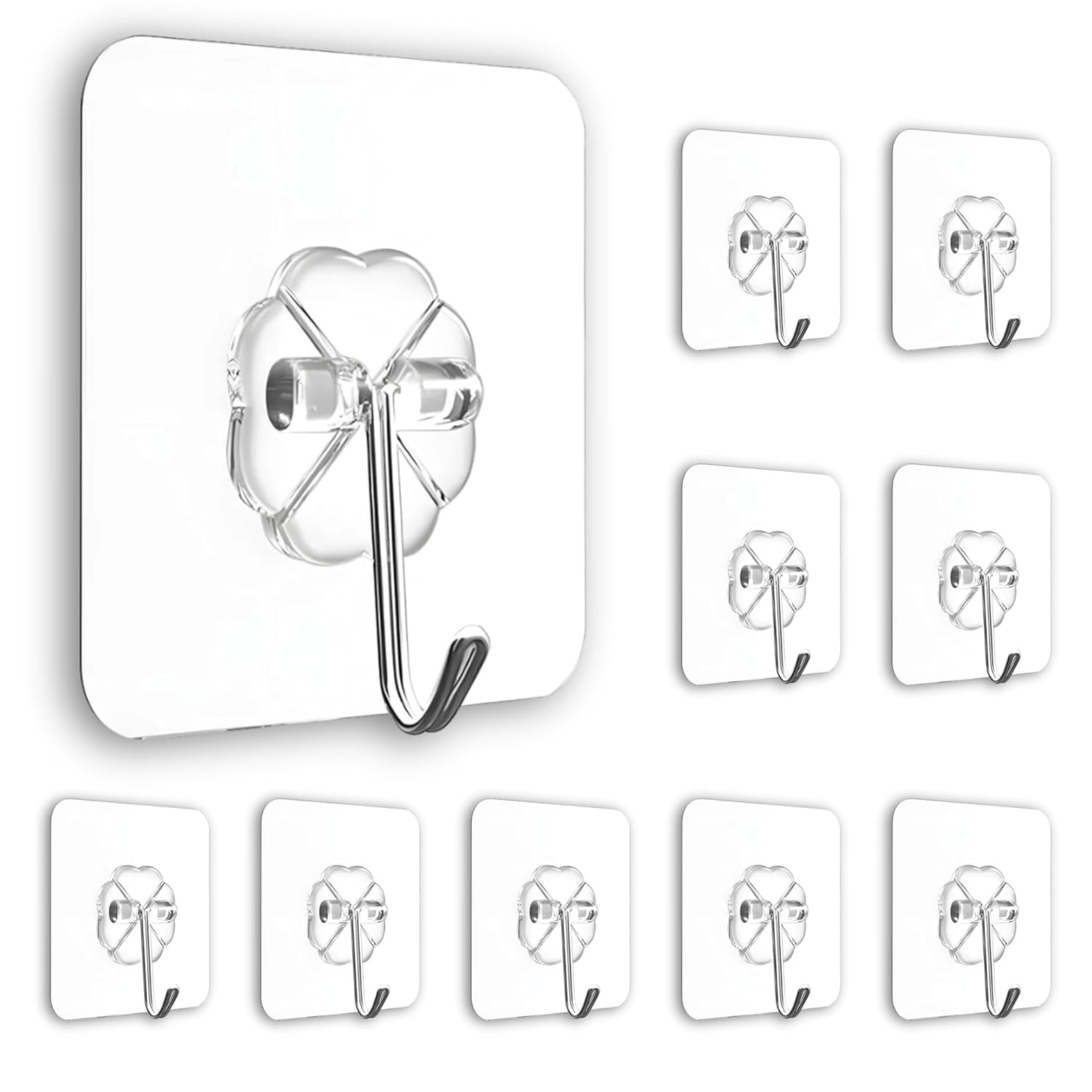 Transparent Hooks Sticker - Heavy Duty Self-Adhesive Hooks for Wall Without Drilling, Waterproof Hooks for Bathroom Shower, Kitchen, Keys Door, Outdoor (Flower Hook, Pack of 5)-image-34