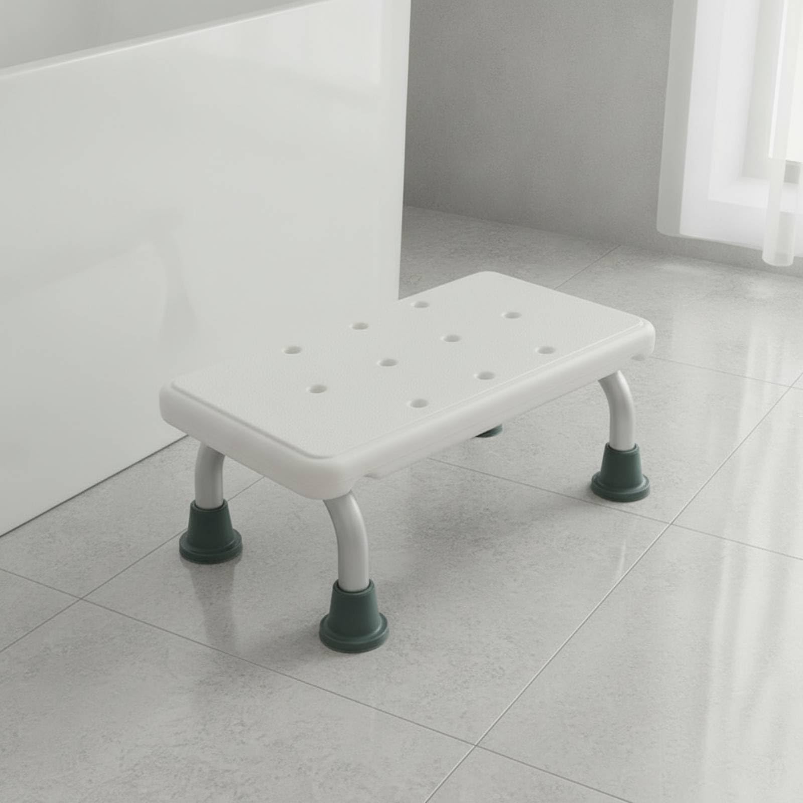 Taburete de Baño Elevado Antideslizante Escalón de Ducha Banco de Apoyo Estable con Patas con Pie Antideslizante y Superficie con Puntos de Agarre Adecuado para Ducha Lavabo Familias