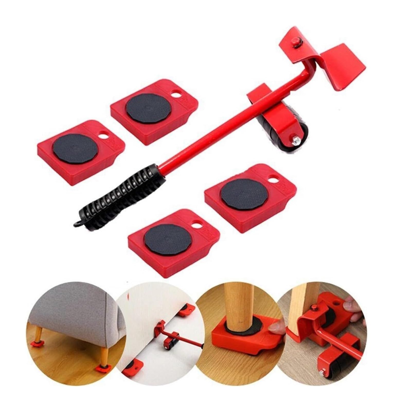 Kit di trasloco per mobili pesanti con rulli e barra di sollevamento, strumento professionale per un facile spostamento di oggetti, rosso, 1 set perfetto per spostare oggetti di grandi dimensioni