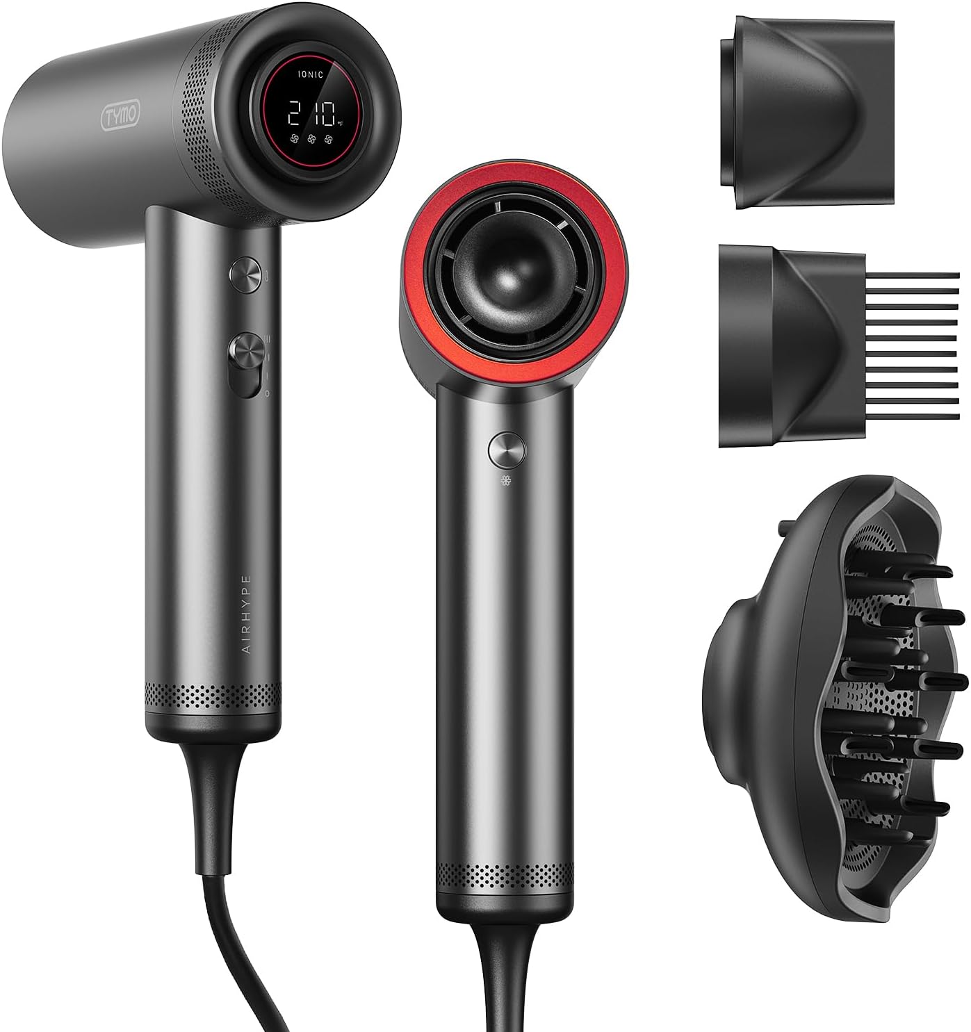 High Speed Hair Dryer, Professional Negative Ions Blow Dryer with Diffuser, 23m/s Airflow for Fast Drying, Compact for Travel, Aluminum Body Design, 4 Temps & 3 Speeds, HD Display | 1,500W