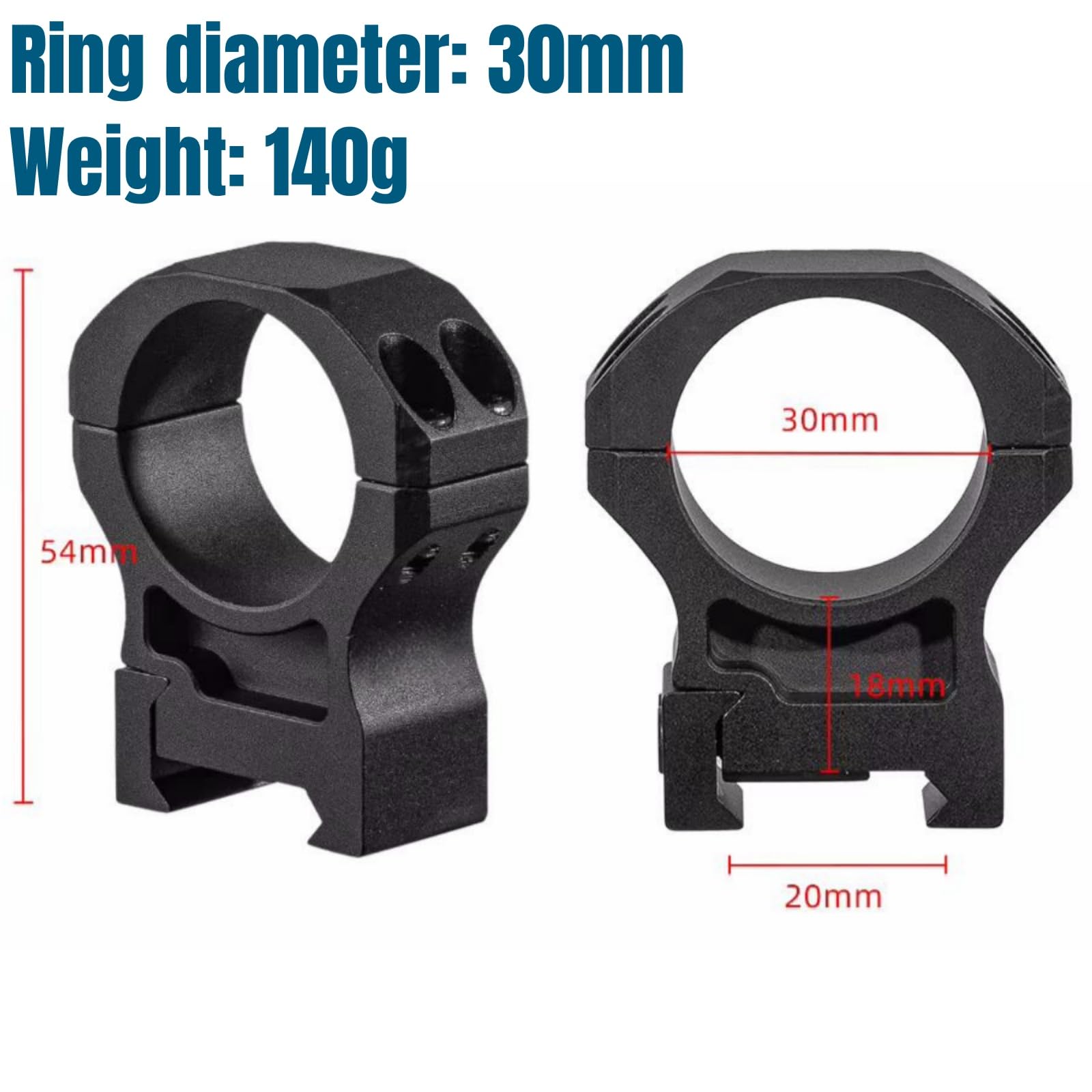 Anillos de Montaje de Tipo Delgado/Alto de 30 mm - 4 Alturas (45/48/54/60 mm) - Soporte de Montaje en riel P.icatinny de para mira telescópica, Linterna, láser y telescopio