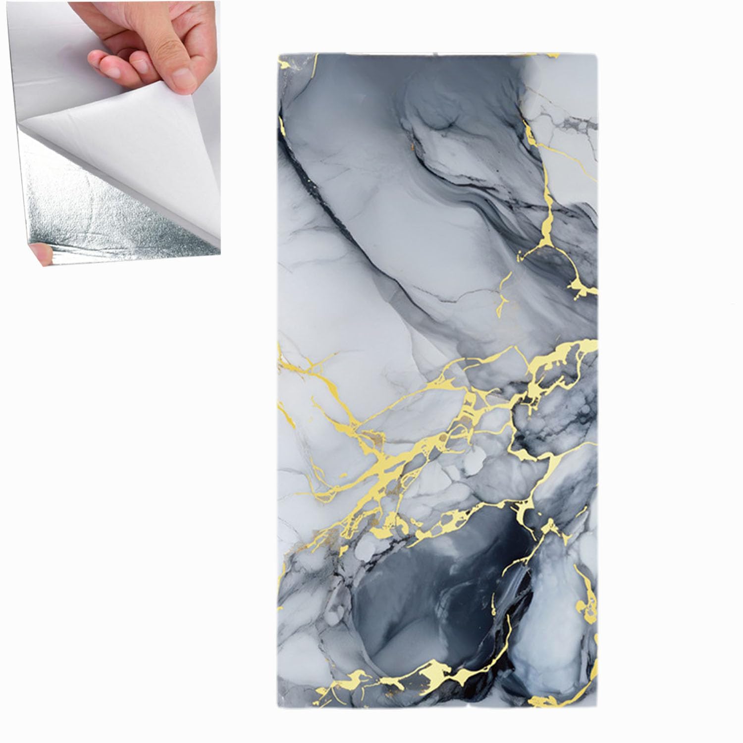 Sightday 10Pcs Marble Tile Stickers,60 x 30cm Self Adhesive Wall Tiles,Stick On Tiles for Bathroom,Decorative Waterproof Self Adhesive Tile for Walls Bathroom/Kitchen/Living Room/Bedroom(Grey+White)