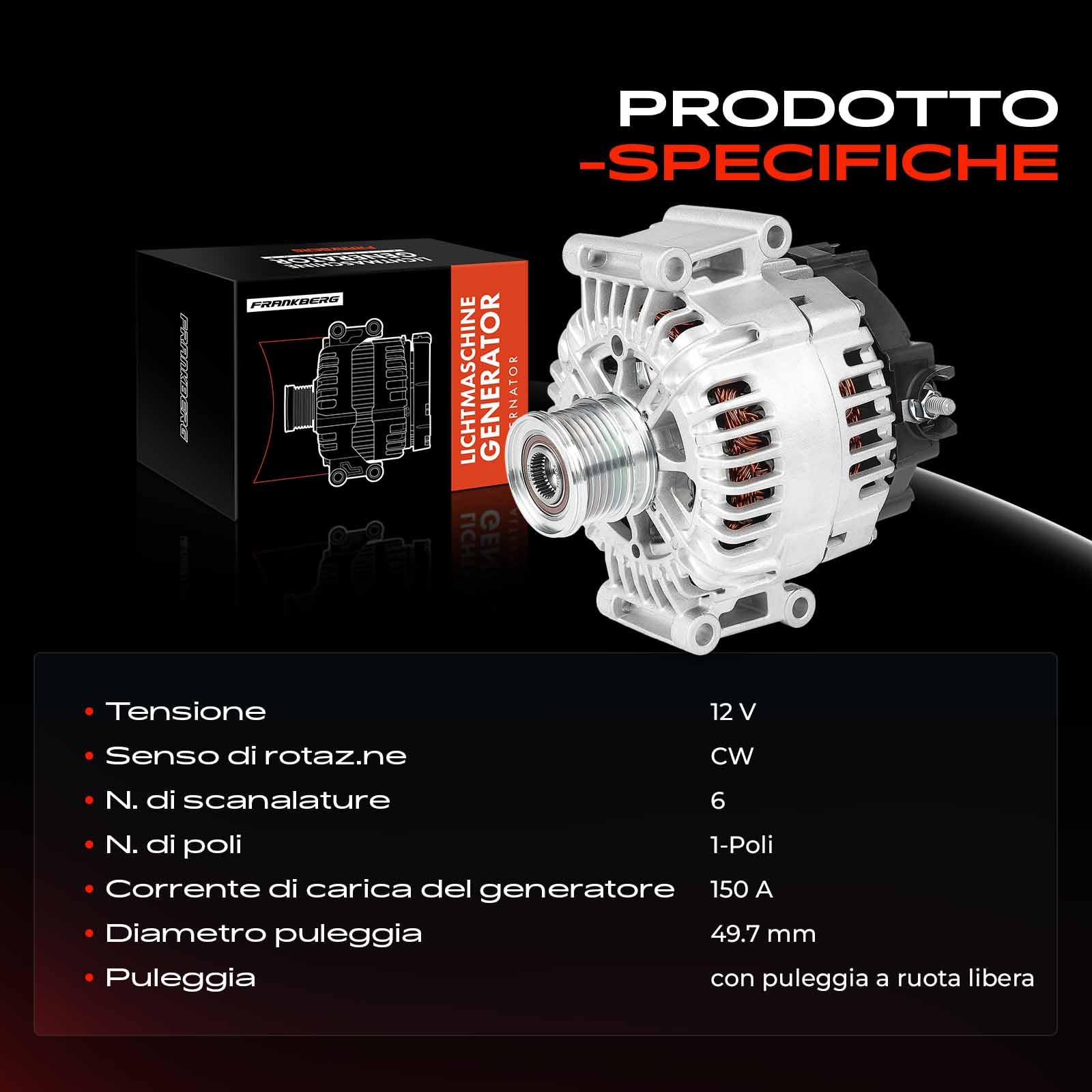 Frankberg Alternatore Generatore 150A A0141541102 | 150A, A0141541102; Compatibile con: Classe E Cabriolet A207, Classe C W204, Classe C Modello T S204, Classe E Coupé C207