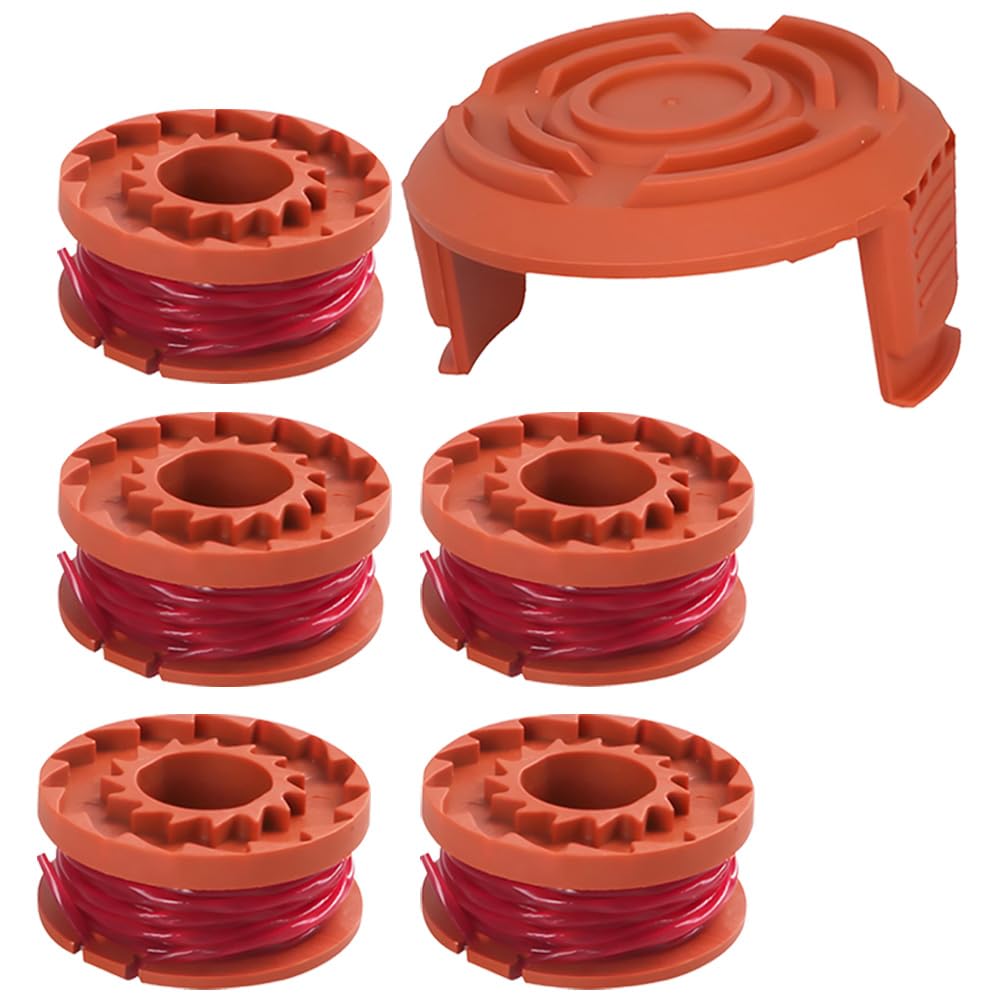 6PCS Worx WA0004/WA0010 Strimmer Spool Kit - Compatible with WG150-WG180 Series & CGT Models - Includes 5 Spools + 1 Cover - Autofeed Nylon Line for 20V Grass Trimmers