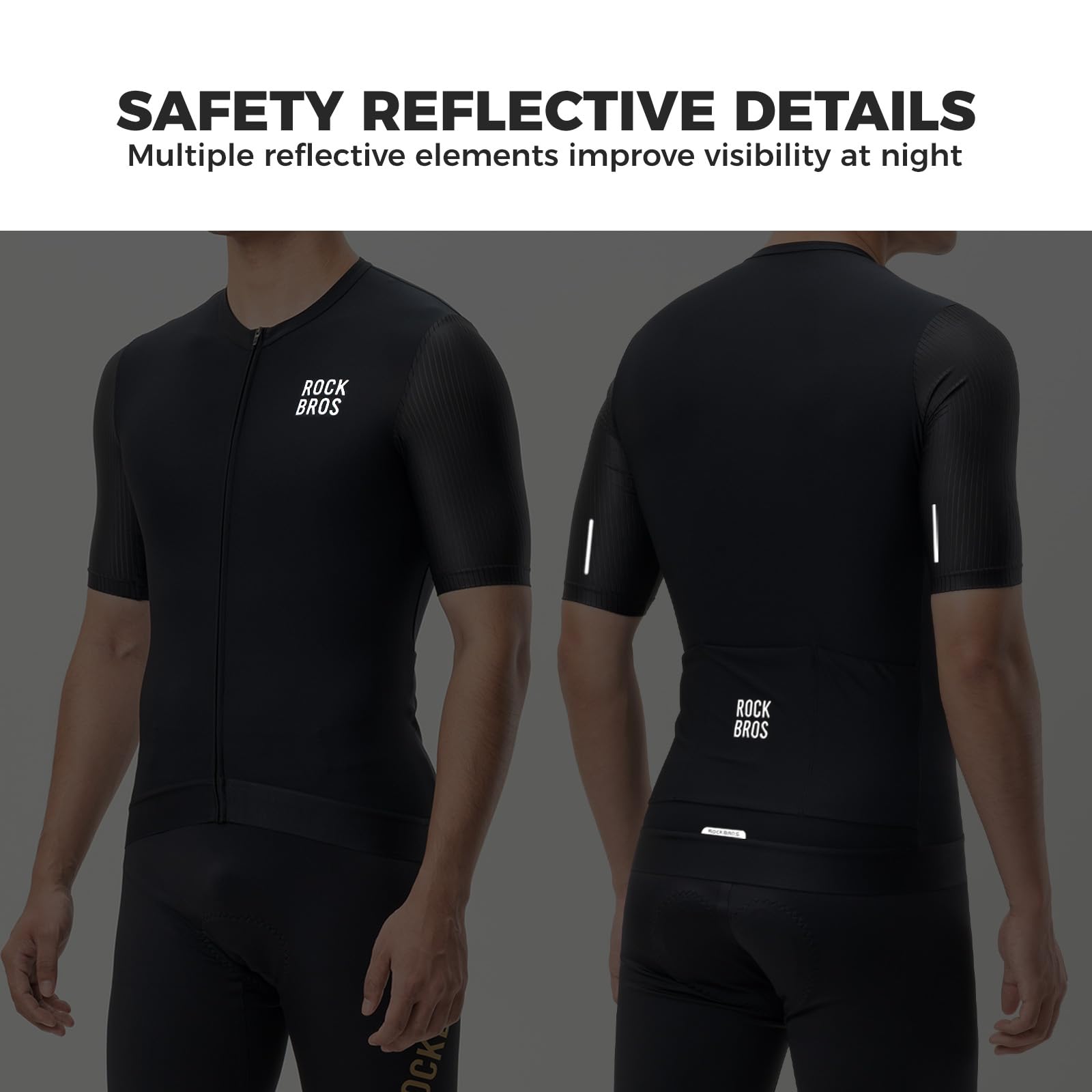 ROCKBROS Maglia da Ciclismo a Maniche Corte Uomo, Magliette da Ciclismo T-Shirt Traspirante e Asciugatura Rapida, con 3 Tasche Posteriori, Top Abbigliamento per Bici Mountain Bike
