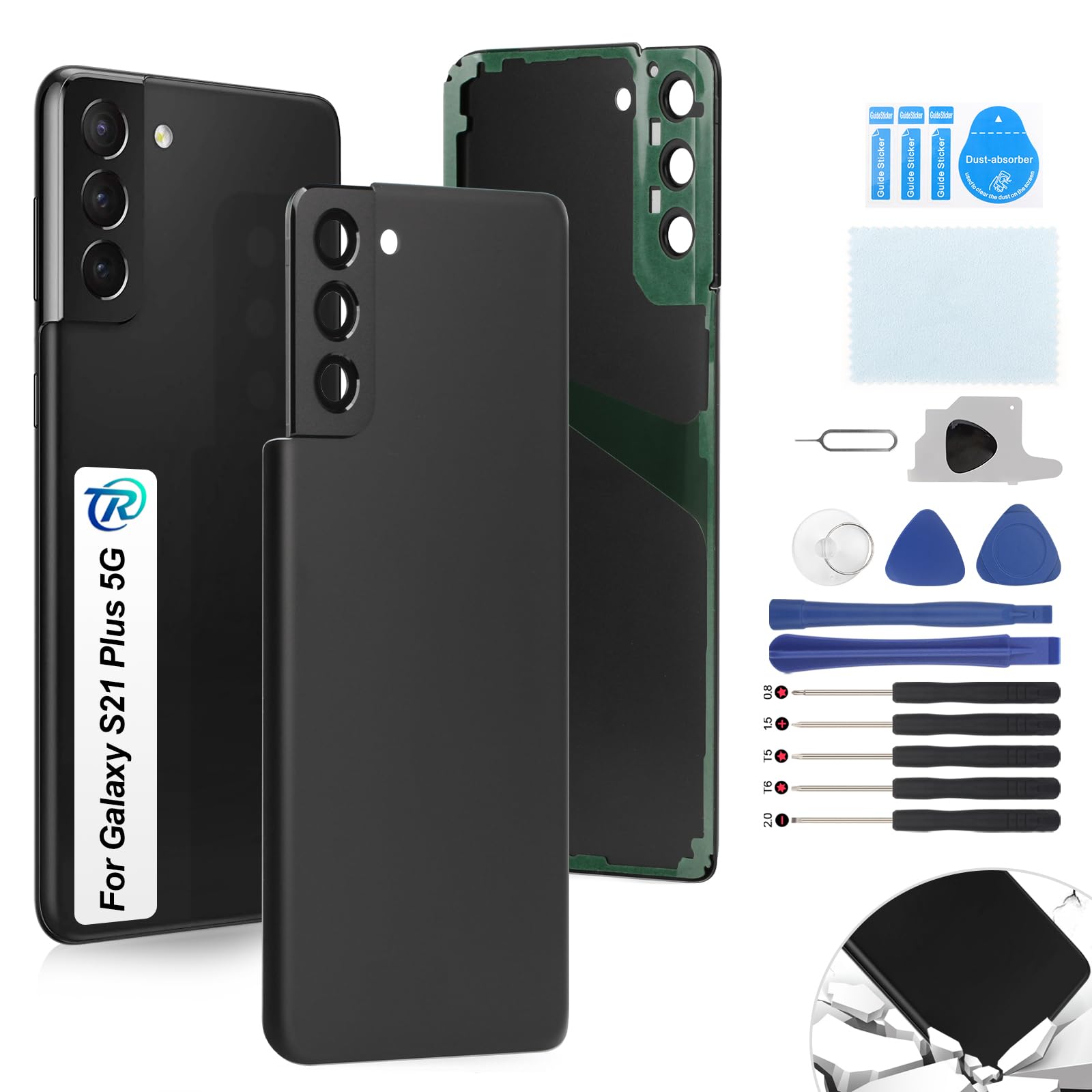 RongZy Coque Arrière pour Samsung Galaxy S21 Plus 5G Batterie Couvercle Rechange pour Galaxy S21 Plus 5G SM-G996B Cache Batterie pour Téléphone de Remplacement(Noir)