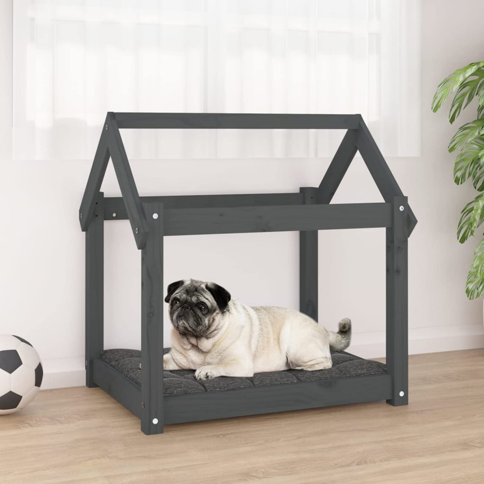 Chusui Cama para Perros, Colchoneta Perro, Cama para Gatos, Sofa Perro, Cama Mascota, Alfombra Perro, Madera Maciza de Pino Gris 71x55x70 cm
