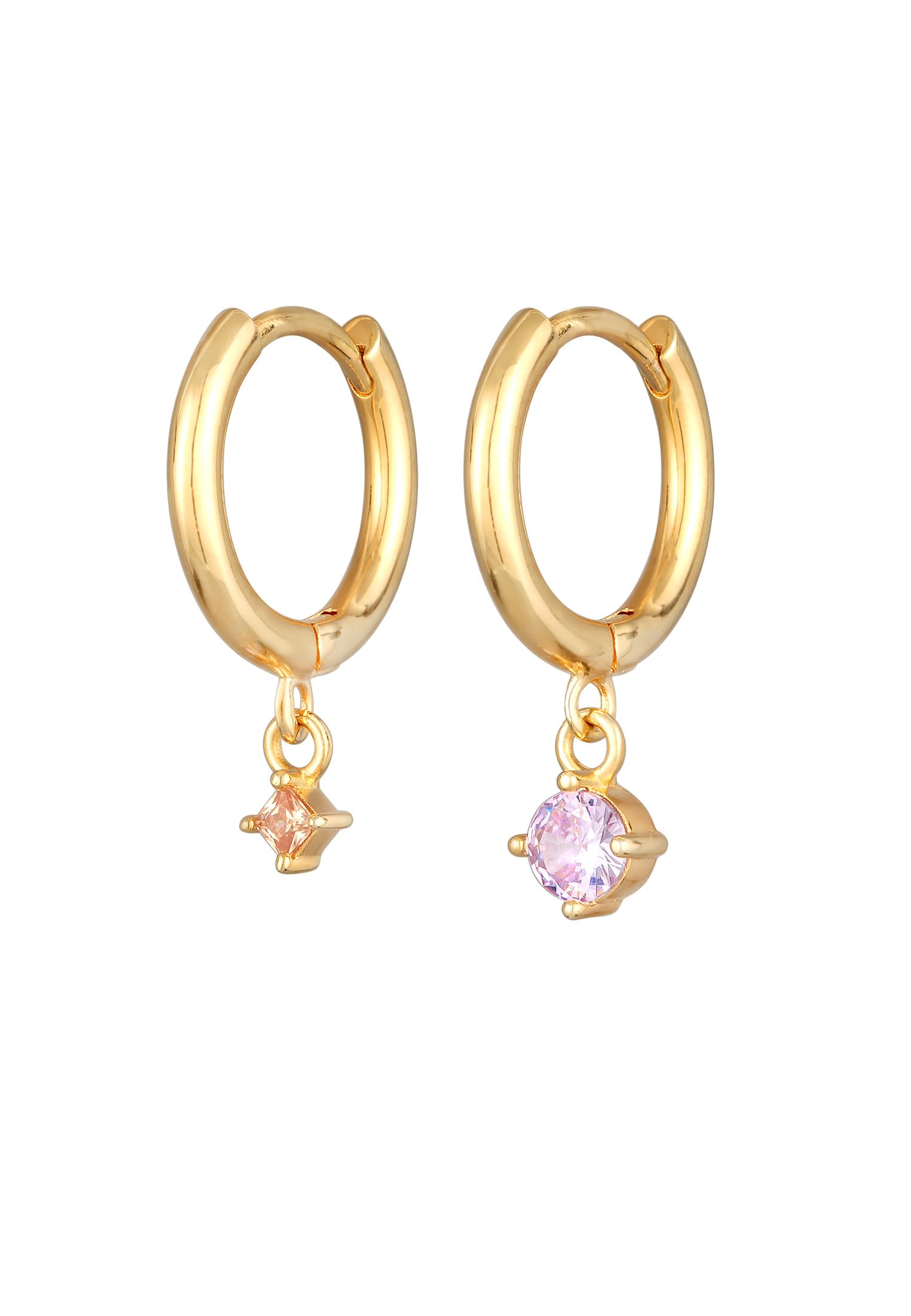 Elli Earrings Ladies Creoles Pendant Solitaire Gold Coloured with Crystals