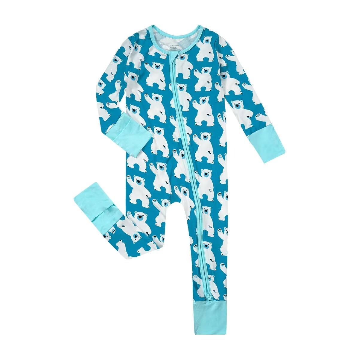 Teach Leanbh Unisex Baby Bamboo Viscose Pajamas with Mittens and Feet Cuffs Soild Printing 2 Way Zipper Long Sleeve Romper