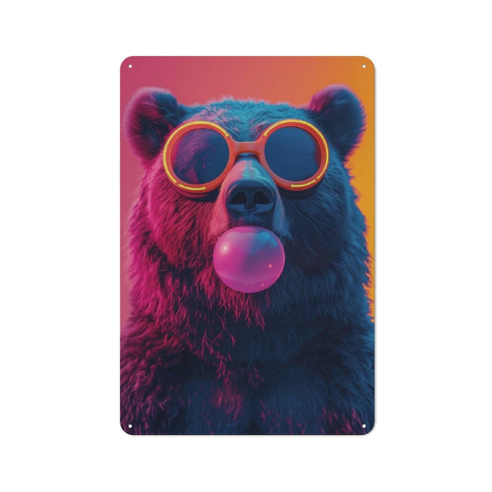 Junmoney Bear Bubblegum Neon Retro Tin Sign 30X20cm For Home Office Or Studio, Suited To Home Office Decor Fans
