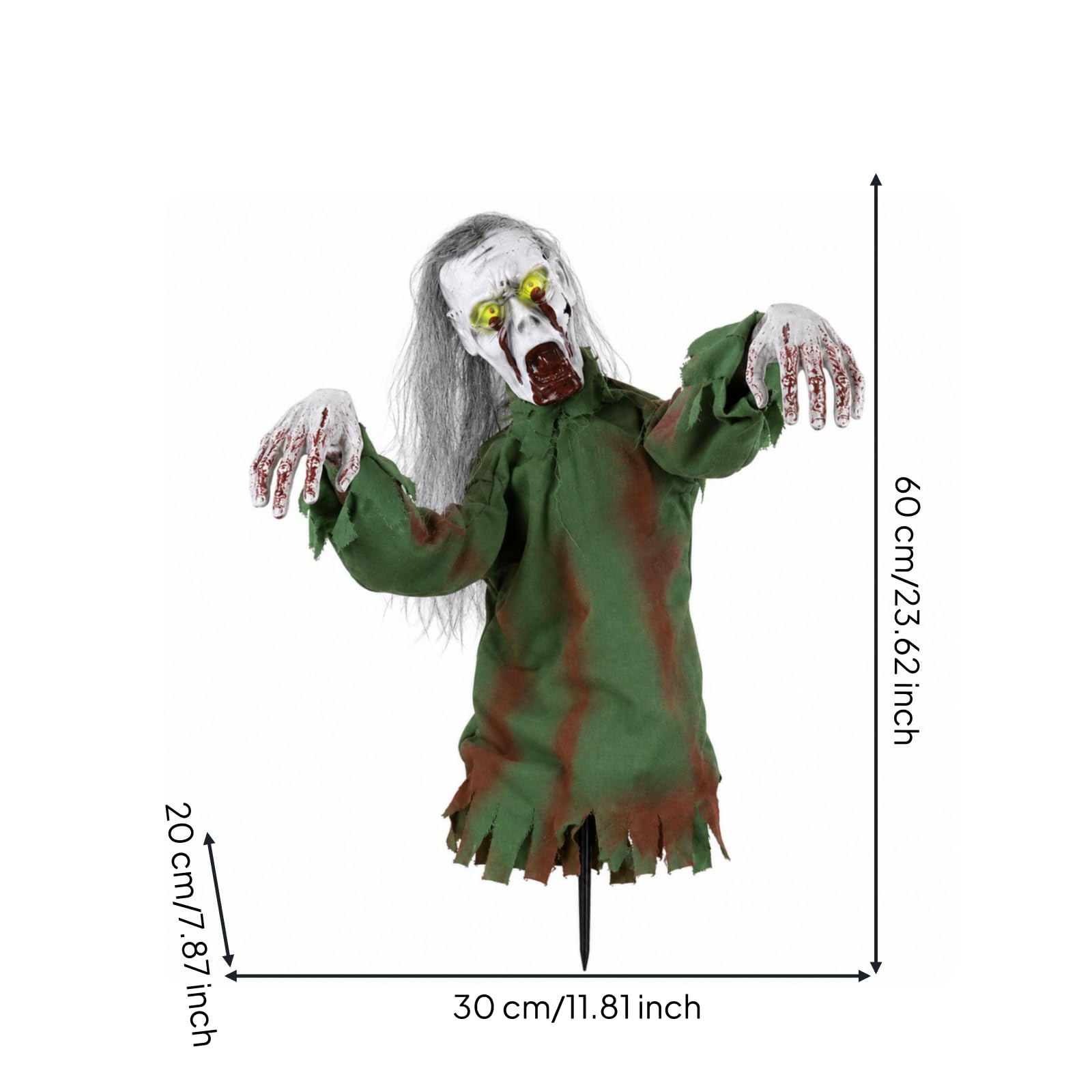 Busto di Zombie all’Aperto, 60X30X20, Zombie con Capelli Lunghi