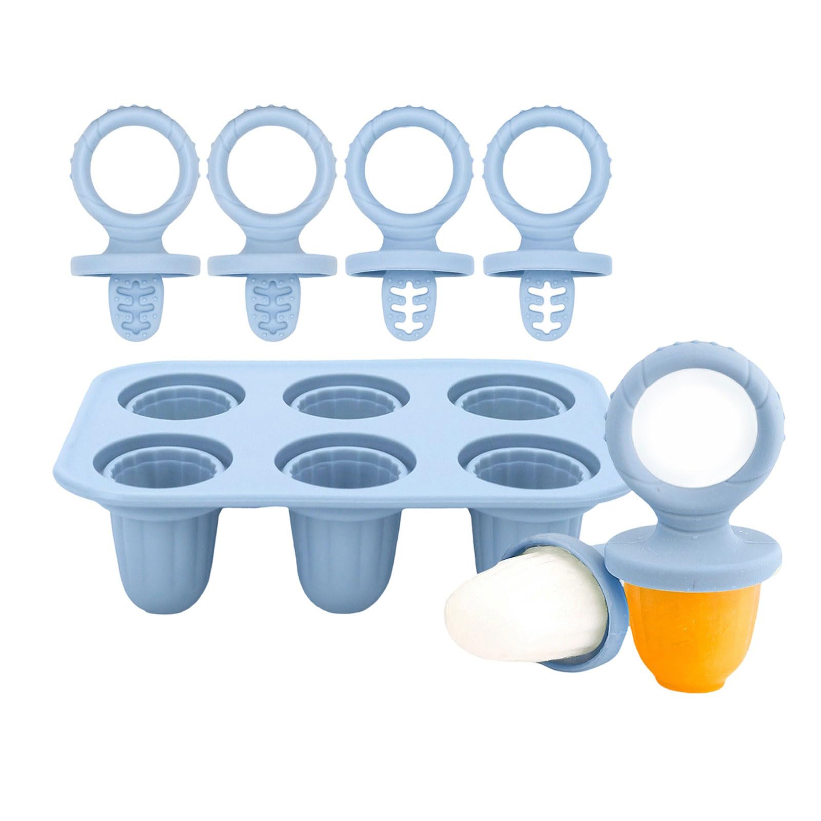 Tsophreniq Silicone Teething Ice Cubes Molds for Babies with 6 Ice Popsicles Shape Safe Chewing Toy and Iced Treats Maker Multiple Use Baby Teething Creams Molds