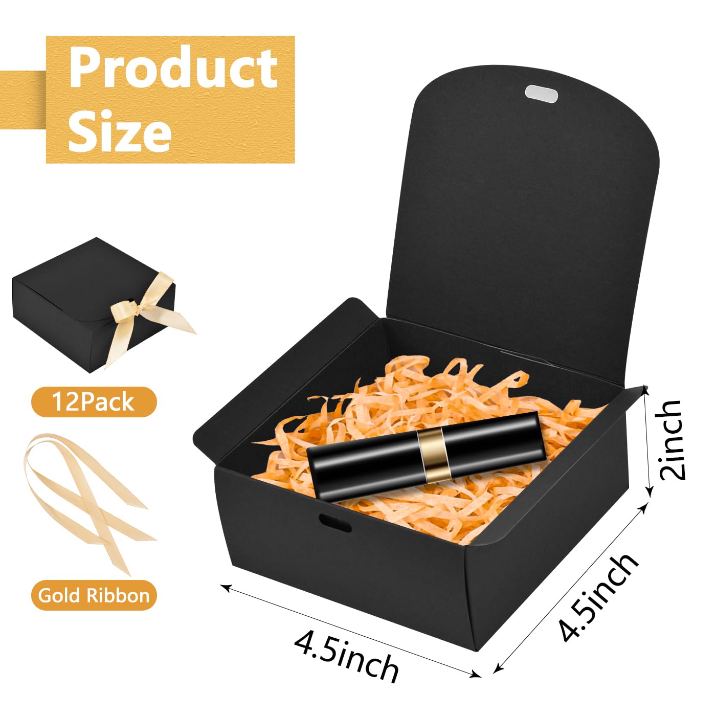 WLUSEAXI 12pack Small Gift Boxes with Lids for Presents, 4.5''x4.5''x2'' Black Gift Boxes with Ribbons, Party Gift Boxes for Packaging Wedding, Present, Birthday, Holiday, Galentine's Day