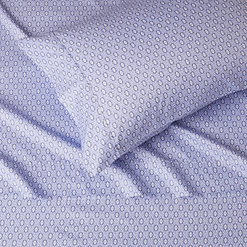 Image of Amazon Basics Lightweight Super Soft Easy Care Wrinkle Free Microfiber 3 Piece Bed Sheet Set with 14-Inch Deep Pockets, Twin, Blue Damask, Printed, Kids, Men & Women Bedding (Pack of 4)