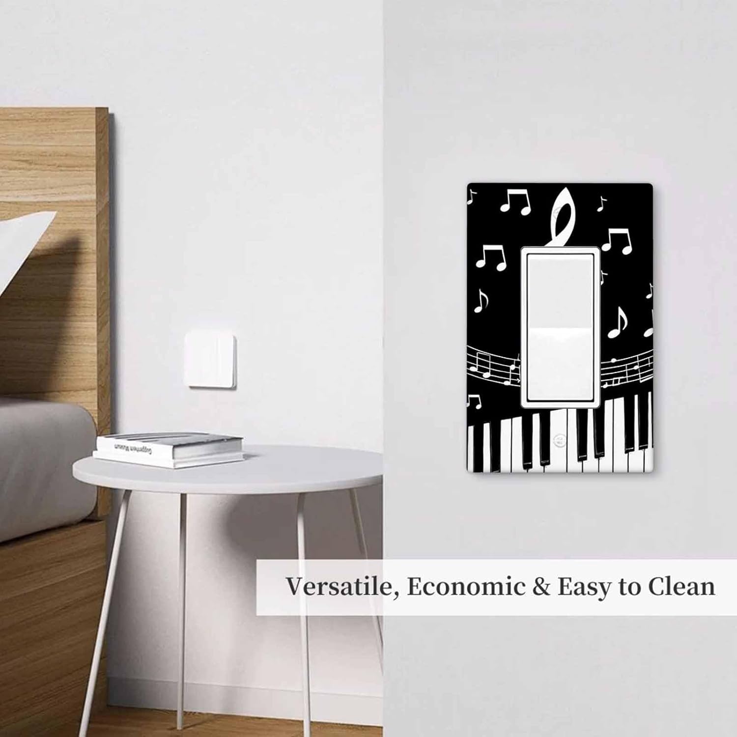 Moslion Piano Music Note Single Rocker Wall Switch Plate Musical Instrument Black White Key 1-Gang Outlet Plug Cover Home Decor For Living Room Bathroom