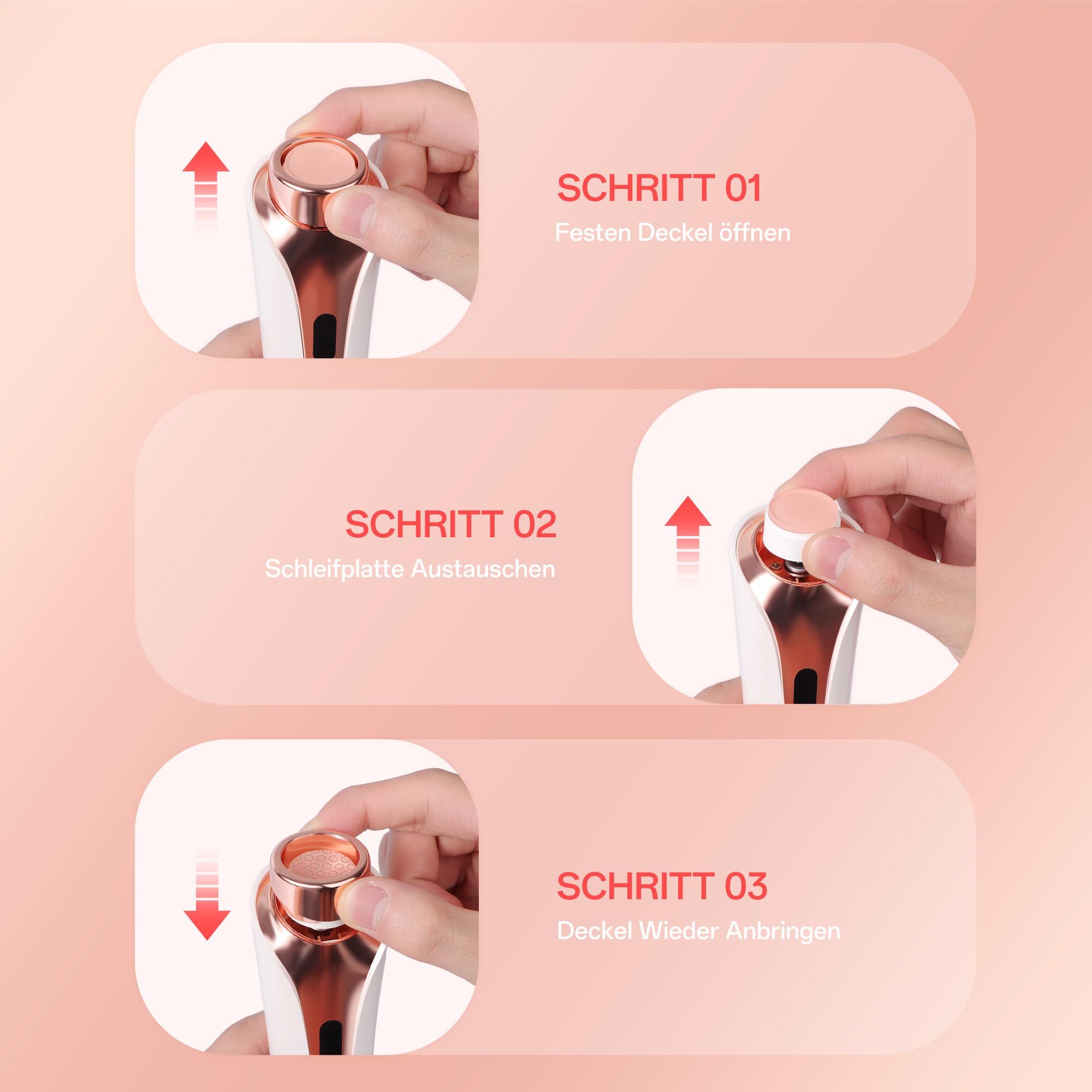 Morfone Hornhautentferner Elektrisch mit 2 Nano-Glasaufsätzen, Elektrischer Hornhautentferner für Fußpflege, Sanfte Pediküre - Wiederaufladbar 2-Stufen Einstellbare Geschwindigkeit（Rosa）