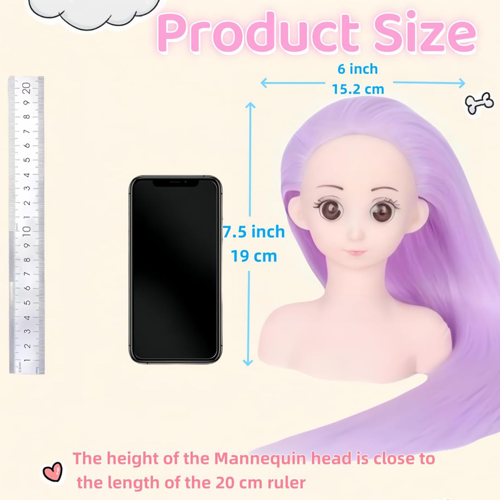 Testa di manichino con capelli, 40,6 cm, testa di manichino per esercitarsi con acconciature e bambole, testa per parrucchiere