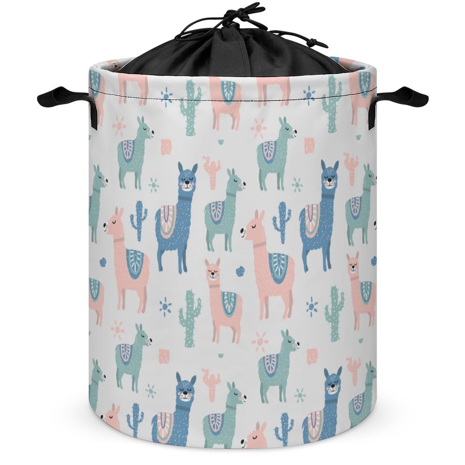 Wlntrophic Drawstring Laundry Hamper, Alpaca Cactus Laundry Basket, Washing Basket with Handle