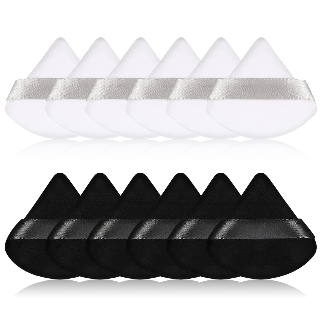 MenYiYDS Paquete de 12 Puff Face Triangle Maquillaje Puff Polvos sueltos Maquillaje corporal suave Base de maquillaje Esponja Polvo mineral Herramienta de maquillaje húmedo y seco (blanco y negro)
