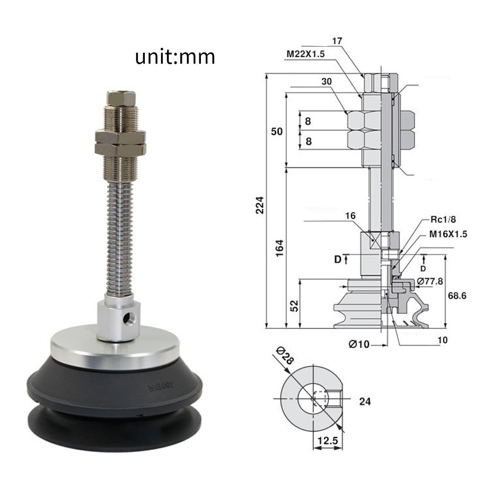 Sharplace Brazo mecánico, ventosa vacío, pinza robótica, pieza repuesto rendimiento, accesorios neumáticos, herramienta automatización, 22.4 Cm