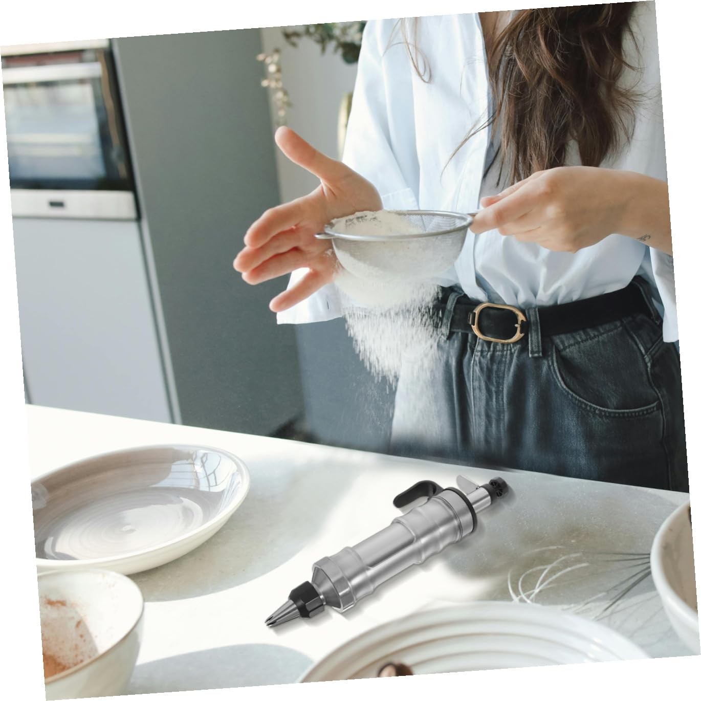 INOOMP Decorador de Postres y Moldes para Galletas Acero Inoxidable Mango Ergonómico Herramienta Multifuncional para Cocina