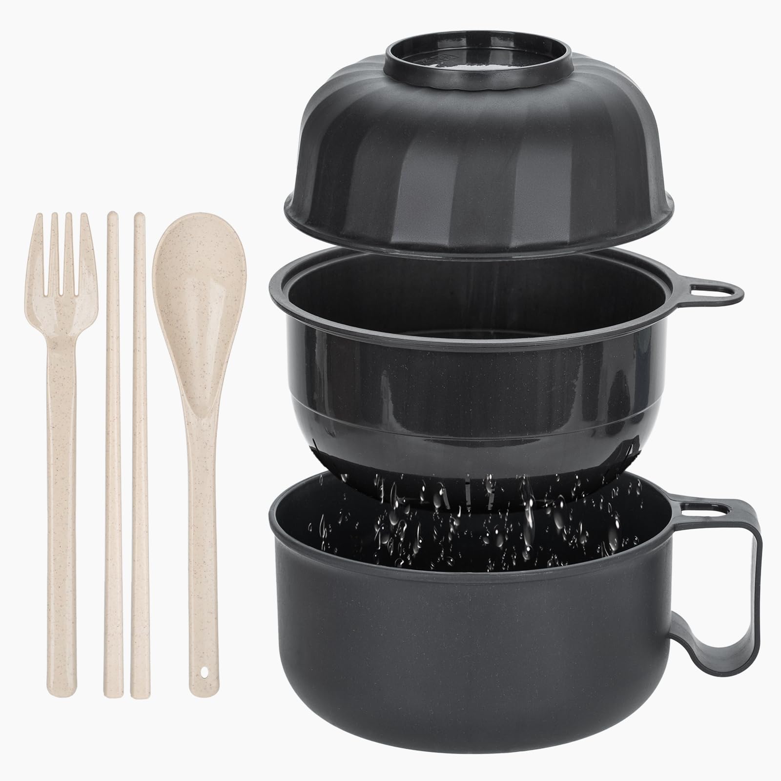 Microwave Ramen Bowl,40oz Unbreakable Portable Ramen Cooker with strainer,For Office College Dorm Room Essentials Instant Lunch,RV Camping Dishes Set BPA Free,Dishwasher-Safe BPA-Free(Black)