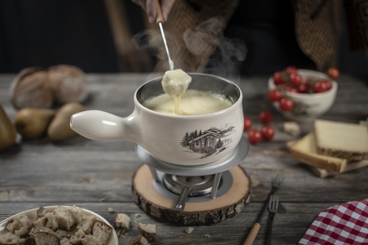 KUHN RIKON Caquelon Chalet 17 cm Keramik Käsefondue Topf, 1,6 Liter, für 2-3 Personen