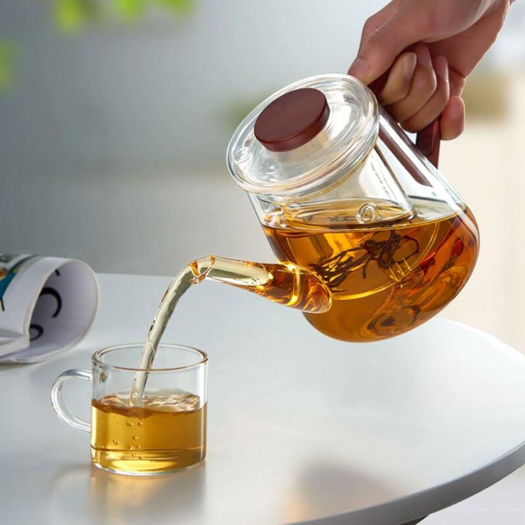 Solide Glas-Teekanne für zu Hause mit Sieb, großes Fassungsvermögen, Teebereiter, Teeset, tragbarer Teekessel mit Deckel, 650 ml Waschbar