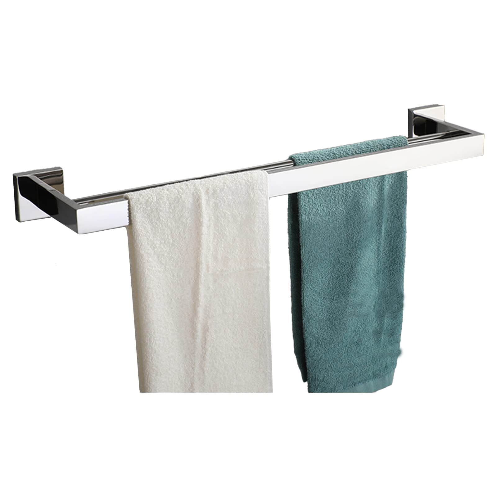 Porte-serviette mural double tige carrée en acier inox gain de place LWX