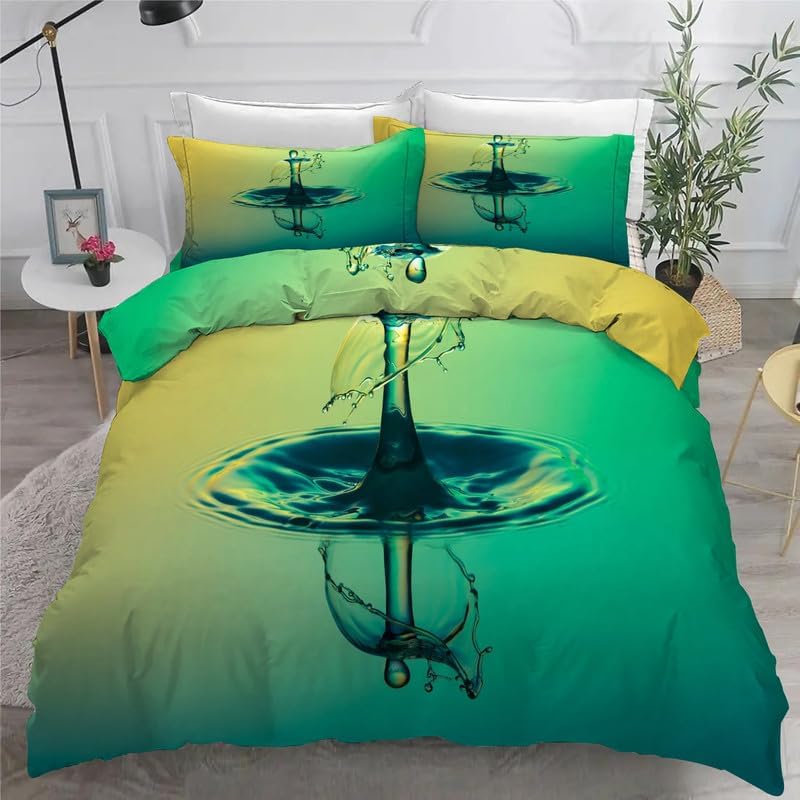 Miniatura 1 de Juego de funda de edredón con estampado moderno de gotas de agua, funda de edredón de microfibra suave y 2 fundas de almohada de 20 x 26 pulgadas,