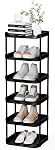 6 Tier Vertical Narrow Shoe Rack, Stackable Tall Skinny Shoerack, Compact Single Shoes Storage Tower for Slim Space, Corner Plastic Shelves, for Hallways, Entryway, Bedrooms Organizer, Black