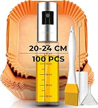 CREADY Air Fryer Paper 100 Pieces Extra Thick [20-24CM] + Oil Spray | Air Fryer Accessories | Square Air Fryer Paper | Airfryer Accessories | Air Fryer Cosori 5.5 and More