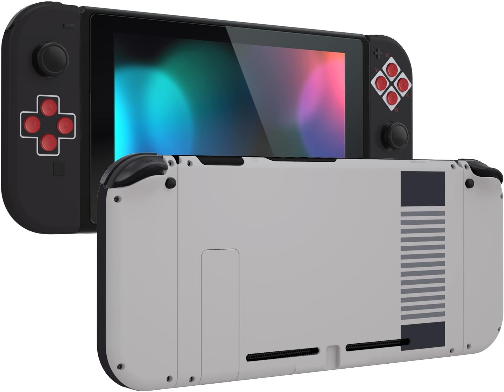 eXtremeRate Grip Back Plate for Nintendo Switch Console, NS Joy con Handheld Controller Housing with Full Set Buttons, DIY Replacement Shell for Nintendo Switch - Classics NES Style