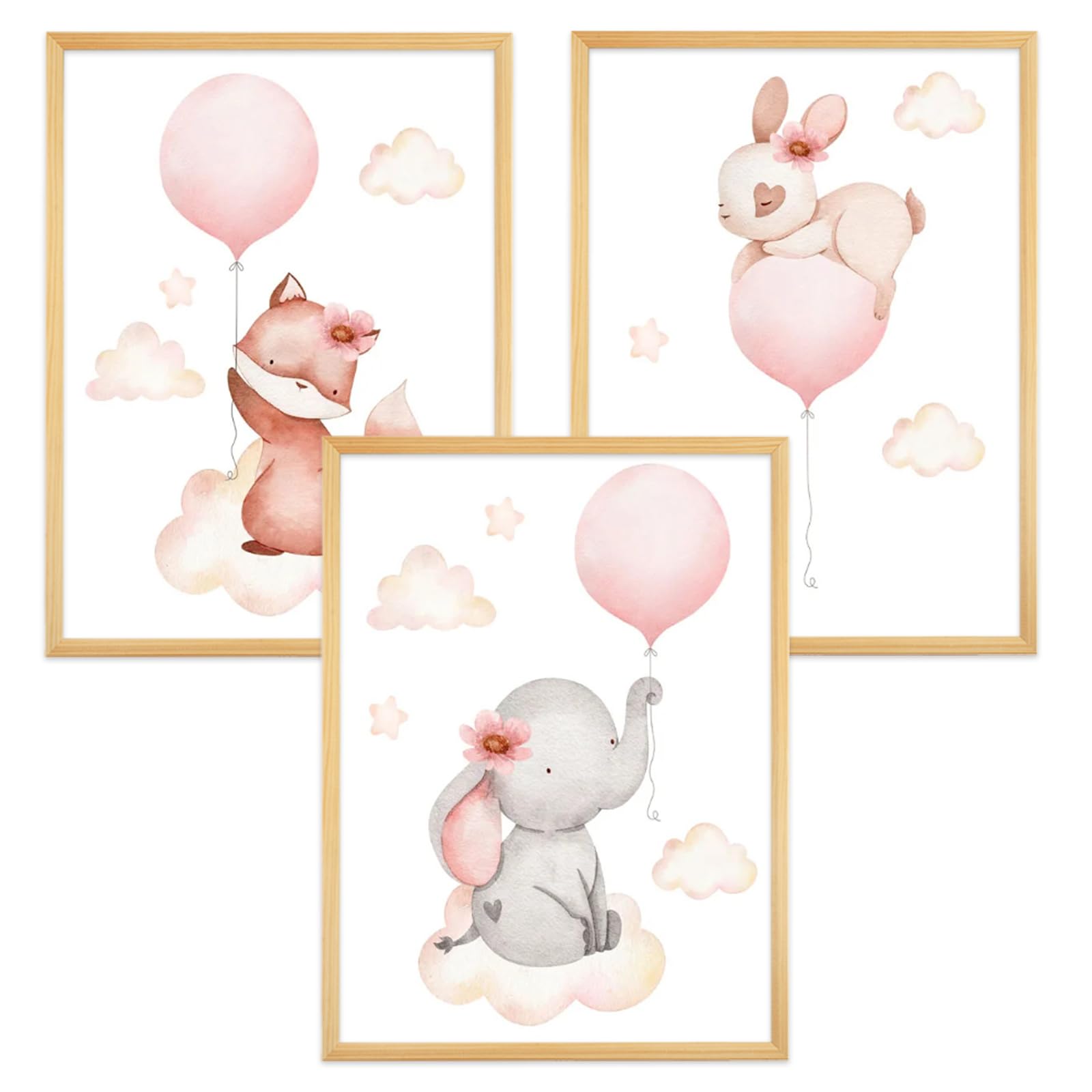 Zamety 3 Pièces Decoration Chambre Bebe Affiches, Animaux Affiche Chambre Bebe, A4 Tableau Chambre Enfant Poster, Tableau Animaux pour Deco Chambre Bebe, Sans Cadre, 21 x 30 cm