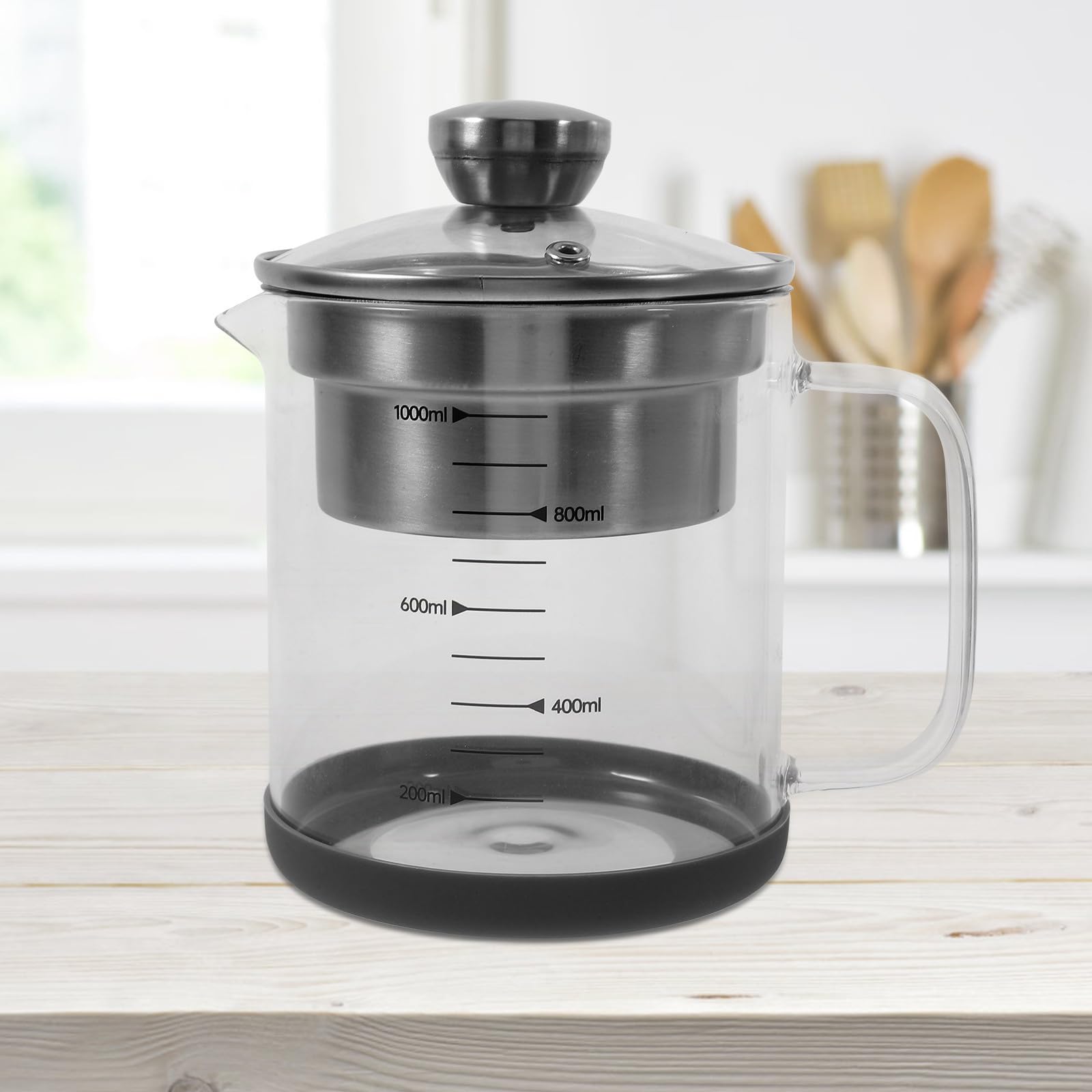 DOITOOL Tetera Coladora de Leche de Soja 1l Acero Inoxidable Filtro Fino Mango Ergonómico para Infusiones y Té en Cocina Doméstica con Tapa y Jarra de Vidrio