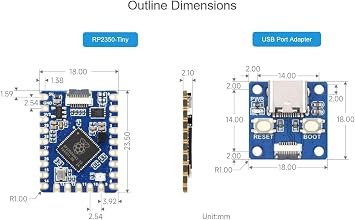 RP2350-Tiny Microcontroller Development Board Kit, Based on Raspberry Pi RP2350 Dual-core & Dual-architecture Chip, Come with USB Port Adapter + FPC Cable
