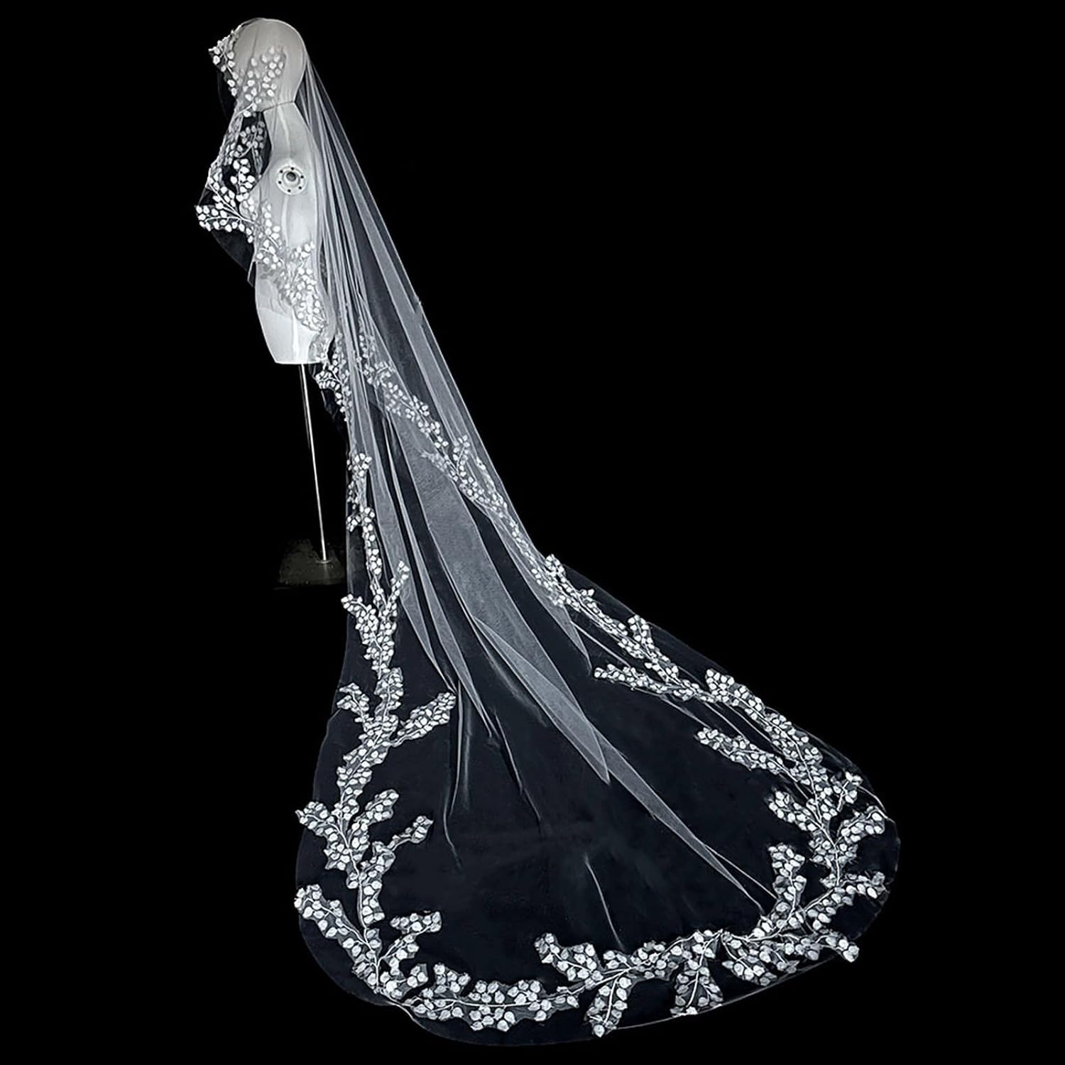 Flower Appliques Cathedral Bridal Veil with Hair Come 1 Tiers Bride Long Floor Elegant Wedding Accessories Tulle Veil