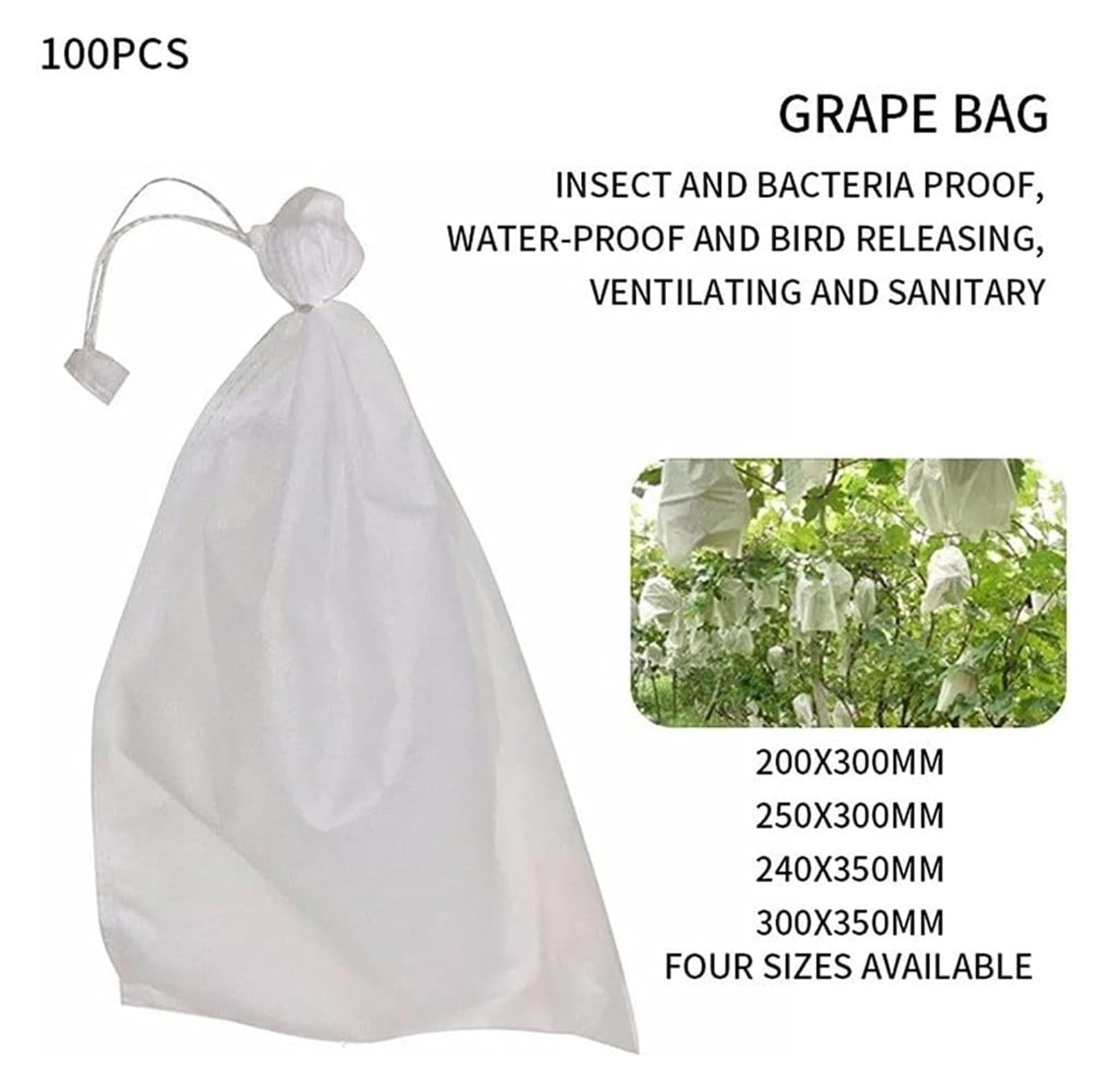 Bolsas Protectoras contra Insectos para Uvas, Bolsa de Malla Tela no Tejida for Frutas y Verduras, antiinsectos, for jardín(300x350mm 100PCS)