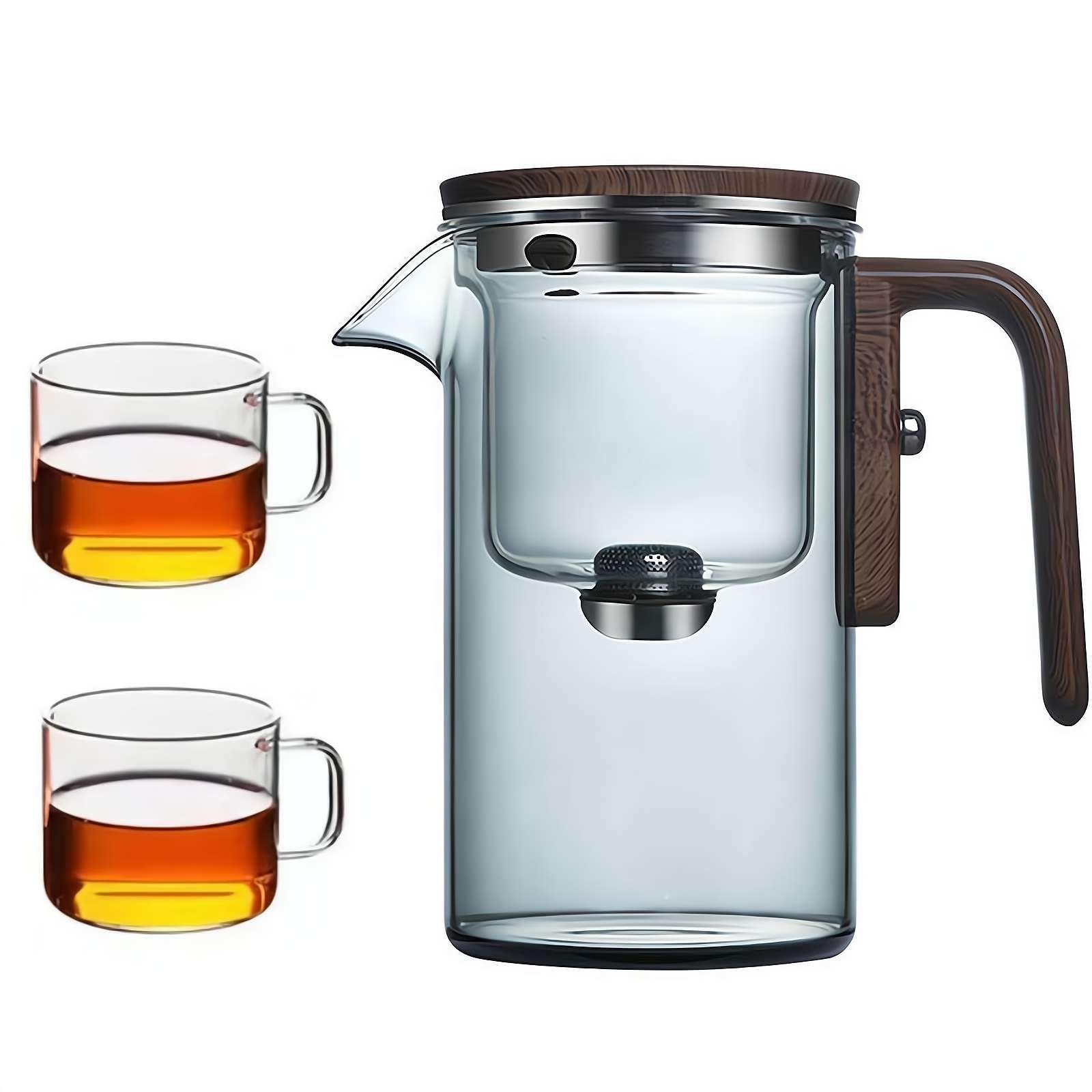 Teekanne Press Control Teekanne Teekanne mit Teesieb 2-in-1 Teekanne für Tee Glas Teekanne Teekanne Glas mit Holzgriff
