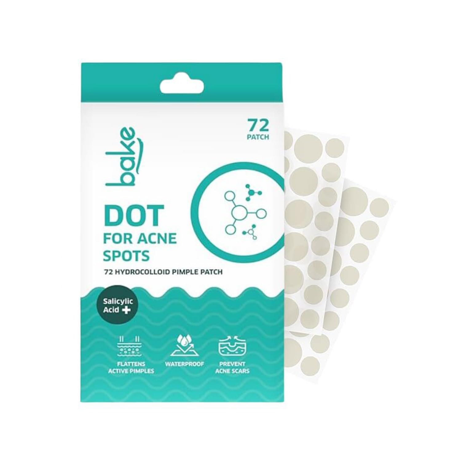 BAKE Salicylic Acid Pimple Patches 72 Dots Hydrocolloid Waterproof Acne Treatment All Skin Types
