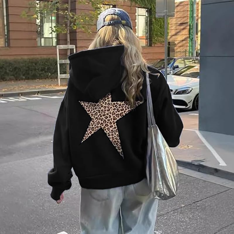 heyheyshine Star Graphic Hoodies Oversized Y2k Leopard Print Hooded Sweatshirt Cheetah Hoodie Streetwear Unisex Pullover Tops - Image 2